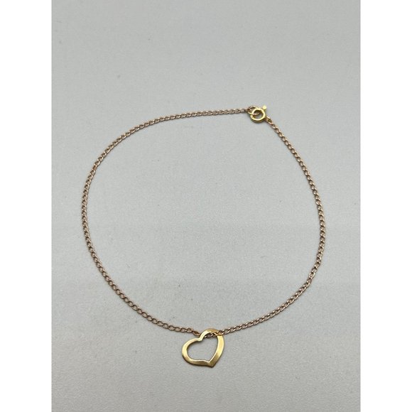 Thin 14K Gold Bracelet Sliding Heart Charm Yellow Gold Chain Vintage Jewelry - Picture 5 of 8
